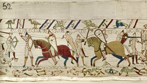 ここでハロルドの兄弟が倒れた：GyrthとLeofwine, Bayeux Tapestry 作： Unknown artist