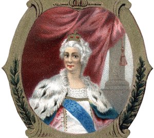 ロシアの歴史。ロシアのエカテリーナ2世（1729-1796）の肖像。19世紀末のクロモリトグラフ。 作： Unknown artist