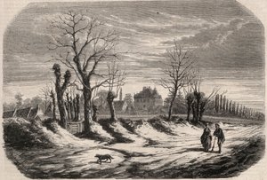 ジョージ・サンド（1804-1876）（オーロール・デュパン）の家、デュデバン男爵夫人からインドール川（36）のノハン・ヴィック（Nohant-Vic）へ。1857年の「Le Monde illustrious」に掲載されたエングレーヴィング。個人のコレクションです。 作： Unknown artist