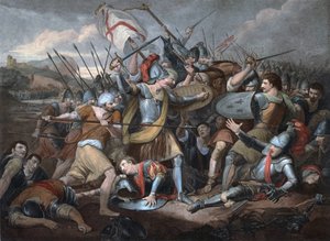 百年戦争：「1415年10月25日のアジンクールの戦い」 - エングレービング 作： Unknown artist