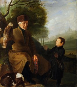 ハヤブサを持つハンタープラトン・アレクサンドロヴィチ・ズボフ王子（1767-1822）とイワン・アンドレーヴィチ・ヤクボフスキー（1770-1864）の肖像、匿名。油彩・カンヴァス 1810年代末 ウラジーミル国立建築・歴史・美術博物館所蔵 作： Unknown artist