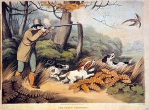 イギリスでのキジの狩猟。19世紀のエングレービング。ギエン、狩猟博物館 作： Unknown artist