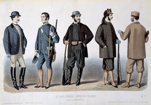 狩猟用の衣装、"Le Journal des tailors" 作： Unknown artist