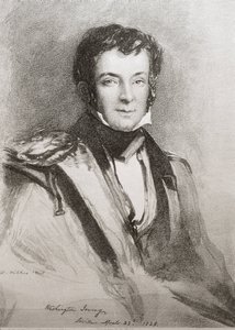 アーヴィング，ワシントン（1783-1859）。米国の小説家、歴史家。セビージャで制作された肖像画（1828年）。文献学。