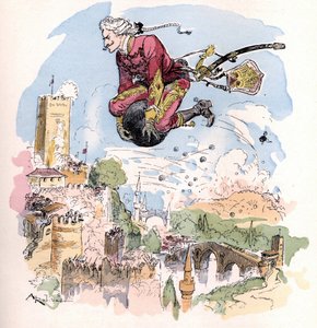 Histoire et aventures du Baron de Munchausen (Munchhausen), H. Laurens Ed., late 19th century "のアルベール・ロビダのイラスト。 作： Unknown artist