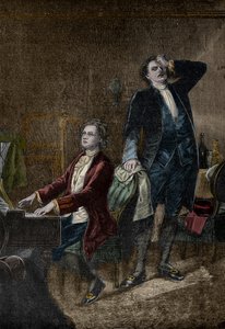 モーツァルトとサリエリ」（アレクサンドル・プーシキン著、1830年執筆）の挿絵 - ヴォルフガング・アマデウス・モーツァルトが嫉妬するアントニオ・サリエリ 作： Unknown artist