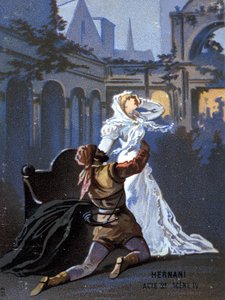 イタリアの作曲家ジュゼッペ・ヴェルディ（1813-1901）がヴィクトル・ユーゴーの悲劇「エルナーニ」の後に1844年に制作したオペラ「エルナーニ」の第2幕第4場のイラスト。