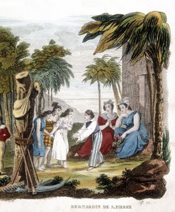 ベルナルダン・ド・サンピエール（1737-1814）による「ポールとヴィルジニー」のイラスト。19世紀のエングレーヴィング。 作： Unknown artist