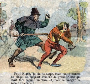 ハンス・クリスチャン・アンデルセン（1805-1875）の物語「大クロースと小クロース」（クラウス）の19世紀後半の挿絵。 作： Unknown artist