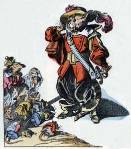 ジャン・ド・ラ・フォンテーヌの寓話を描いた物語「恐ろしいラミナグロビスとネズミたち」の挿絵。小さな子供たちのための家の物語」の中で。19世紀のアノニマス・エングレーヴィング。 作： Unknown artist