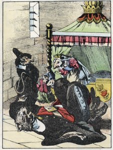 ジャン・ド・ラ・フォンテーヌの寓話を描いた物語「恐ろしいラミナグロビスとネズミたち」の挿絵。小さな子供たちのための家の物語」の中で。19世紀のアノニマス・エングレーヴィング。 作： Unknown artist