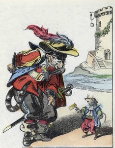 ジャン・ド・ラ・フォンテーヌの寓話を描いた物語「恐ろしいラミナグロビスとネズミたち」の挿絵。小さな子供たちのための家の物語」の中で。19世紀のアノニマス・エングレーヴィング。 作： Unknown artist