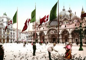 ヴェネツィアのサンマルコ広場を表現したイラスト。19世紀末のフォトクローム。 作： Unknown artist