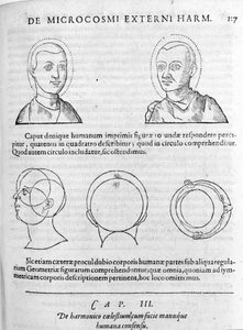 ロバート・フラッド（Robertus de Fluctibus）の「Collectio Operum」より人相学のイメージ。ロンドン 1617年 作： Unknown artist