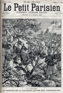 フランス植民地：ジョセフ・ジョッフル将軍（1852-1931）とスパイスの軍隊の隊列がティンブクトゥ（マリ）に進軍。"Le Parisien "に掲載された版画 作： Unknown artist