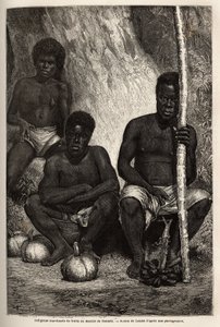 ヌメア（ニューカレドニア）の市場にいる先住民の果物商人。鉱山技師ジュール・ガルニエが1863年から1866年にかけて行ったニューカレドニアへの航海を示すために描いたもの。 作： Unknown artist