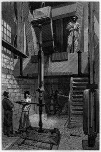 石炭鉱を発見するためのドリルの設置。"Le journal de la jeunesse "に掲載された版画 作： Unknown artist