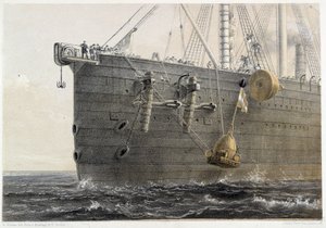 1858年の海底ケーブル設置（目印のブイ） - 1860年頃のW.H.ラッセルの "The Atlantic telegraph "にて 作： Unknown artist