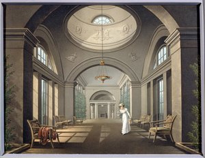パブロフスク宮殿の鳥小屋の内部。 匿名の絵。 水彩とインク、19 世紀半ば。 古典主義。 国立野外博物館パブロフスク宮殿、サンクトペテルブルク。 作： Unknown artist