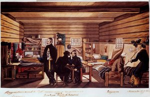 チェタケースメイトの内部。1825年12月14日にサンクトペテルブルクで起きたクーデター未遂事件に関わったロシア人たちが、政権から近代憲法を手に入れるために行った政治集会「デセムブリスト（またはデカブリスト）」。エングレーヴィング 作： Unknown artist