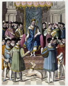 フランソワ1世（1494 - 1547）とイングランドのヘンリー8世（1491 - 1547）のインタビュー。19世紀のエングレーヴィング。 作： Unknown artist
