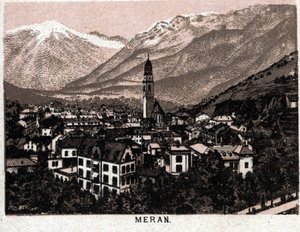 イタリア・チロル：メラン（メラーノ）の街の風景。「世界図説168景」より 未発表（19世紀末 作： Unknown artist