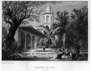 アルジェのJardin du dey、1830年にフランス軍総司令官の主な住居であったカスバ（casbah）の要塞化された境内にある-Leon Galibert著「L