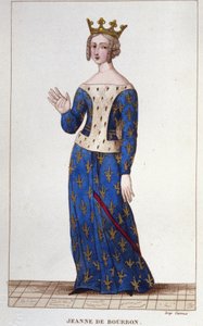 ジャンヌ・ド・ブルボン（1338-1378）。1364年から1378年までフランスの女王。1830年に描かれた版画 作： Unknown artist