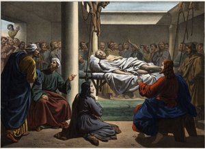 ベテスダの麻痺患者を癒すイエス。19世紀中頃の匿名の彫刻。 作： Unknown artist