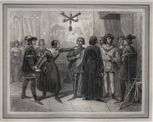 シノンに到着したジョーン・オブ・アーク（1429年） 廷臣の群衆の中にいたシャルル7世（1403～1461年）に認められる - 「Les Fastes populaires, ou Histoire des actes heroiques du peuple et de son influence sur les sciences, les arts, l
