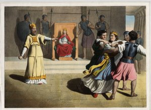Joash（Jehoash）は王座を追われ、祭司の助けを借りて王妃Athaliahの死を命じ、こうしてユダの王となった。19世紀中頃の匿名の彫刻。 作： Unknown artist