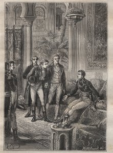 フレデリック・コンラッド（コンラッド）・ホルネマン（1772-1801）によるフェザン（リビア）への旅（1798年）：カイロ（エジプト）でボナパルトに歓迎されるホルネマン - "The Great Mariners of 18 century "より引用 作： Unknown artist