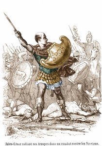 ユリウス・カエサルがネルヴィアンとの戦いで兵を集めている様子 - エングレーヴィング 作： Unknown artist