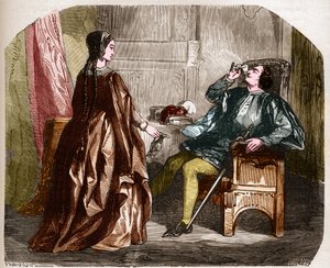 フランス王シャルル6世（シャルル・ザ・グッド・エイム、その後シャルル・ザ・フォルと呼ばれた）（1368-1422）と愛人のオディネット（オデット）・ドゥ・シャンピエール。古代から現代までの世界のあらゆる民族における売春と放蕩の歴史」に掲載されているエングレーヴィング。 作： Unknown artist