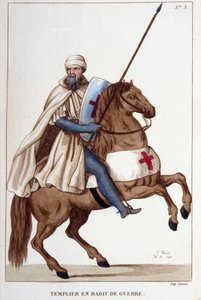 14世紀の戦装束をまとったテンプル騎士、1830年のエングレーヴィング 作： Unknown artist