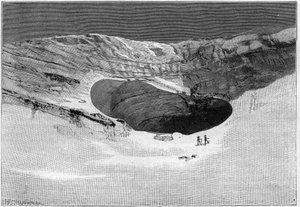 La Catastrophe de Saint-Gervais (サン・ジェルヴェ) ou catastrophe du glacier de la Tete Rousse (de department of Haute-Savoie) (12-13 July 1892) - Glacier de Tette-Rousse - Glacier de Tete-Rousse - inner cave and wall of tearing the glacier, Engraving in "La Natur 作： Unknown artist
