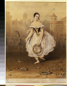 イタリアのバレリーナ ファニー (フランチェスカ) セリート (1817-1909) (バレエ ダンサー ファニー セリート)。 匿名のリトグラフ、1830 年後半。19 世紀の新古典主義。 サンクトペテルブルク国立劇場音楽芸術博物館。 作： Unknown artist