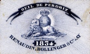 ラベルに「ウズラの目 - Renaudin, Bollinger & Cie à AY - 1834」とあります。 作： Unknown artist