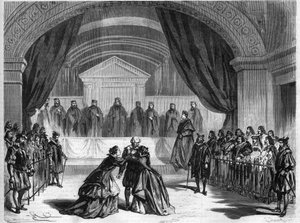 フランスの詩人・劇作家であるフランソワ・ポンサール（1814-1867）がパリのコメディ劇場で上演した3幕物の演劇作品「ガリラヤ」の最終ステージ。L