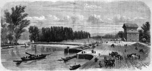 Le barrage de Suresnes - "Le Journal Illustrie "に掲載されたエングレービング 作： Unknown artist