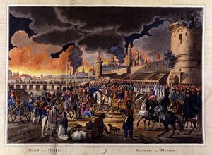 1812年9月、モスクワで起きた大火災。 作： Unknown artist