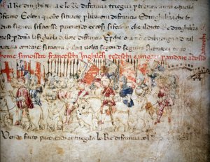 1391年のフランス、イギリス、ドイツ、ハンガリーの対トルコ同盟-1400年頃の "Croniche del Sercambi "に記載されている。National Archive, Lucca.