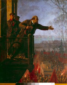 夜のチェチェンスカイア家のバルコニーにいるレーニン、1917年4月（油彩・カンヴァス） 作： Unknown Artist