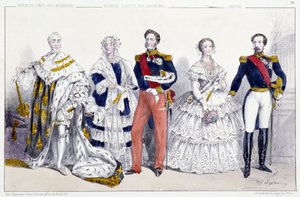 ブルボン家と帝国Charles X (1757-1836), Marie Amelie de Bourbon Sicily (1782-1866) and Louis Philippe I (1773-1850), Eugenie de Montijo (1826-1920) Napoleon III (1808-1873) - Plage extracted from Kings and Queens of France in prints, Paris, ed.Sw 作： Unknown artist