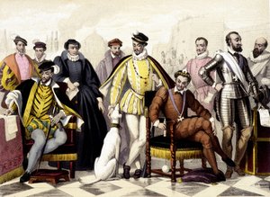 レ・ヴァロワ - 1547年から1589年まで。ヘンリー2世、カトリーヌ・ド・メディチ（カテリーナ・ド・メディチ）、シャルル9世、ヘンリー3世、ヘンリー4世。19世紀のエングレーヴィング。 作： Unknown artist