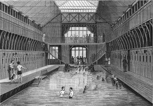 Les bains publics à bon marche de la Chateau-Landon (Chateau Landon) à Paris (1884年、パリのシャトー・ランドン通り). in "La Nature".科学とその芸術・産業への応用についてのレビュー" 作： Unknown artist