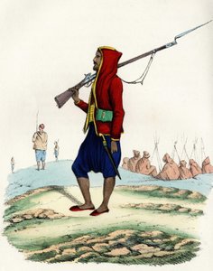 1830年のアルジェ遠征の際、アフリカのフランス軍のレジスタンスであったアブド・エル・カデル首長の軽装歩兵。Storia d