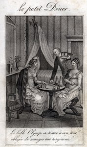 小さなディナー。フランスの文学者であり、革命家でもあったオリュンペ・ド・グージュ（1748-1793）と彼女の友人の一人であるセリーヌ。 作： Unknown artist