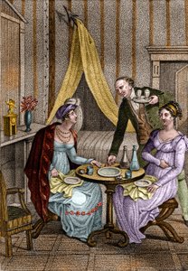 小さなディナーフランスの文学者であり、革命家でもあったオリュンペ・ド・グーグ（1748-1793）と友人のセリーヌ。1820.個人蔵。