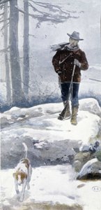 雪景色の中で犬を連れた孤独な狩人 19世紀後半 作： Unknown artist